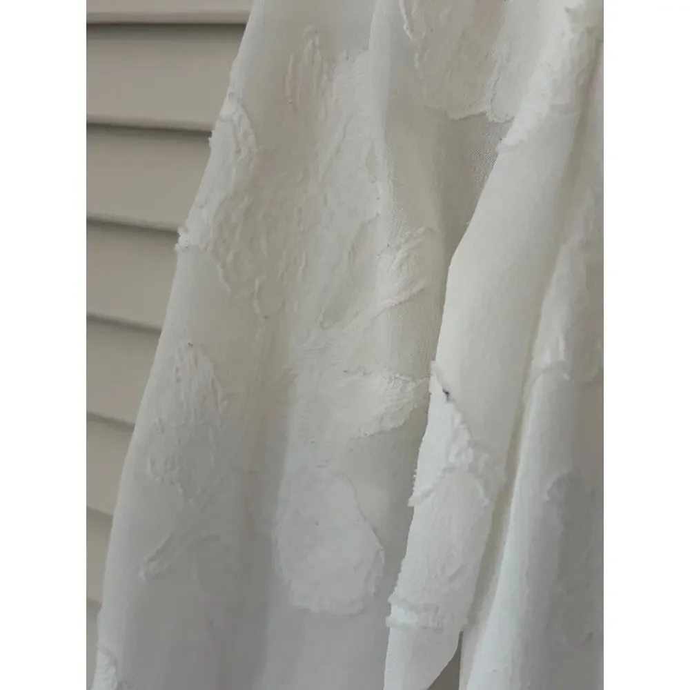 By Anthropologie Milena Burnout Velvet Wrap Blouse white ruffle cottagecore